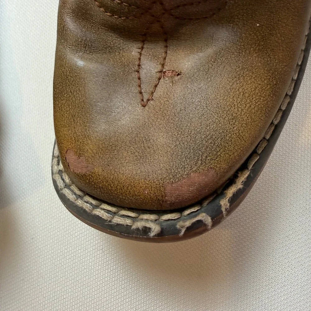Twister Kids‎ Brown Navy Blue Western Cowboy Boots Size 12 Pull Holes Stitching